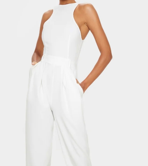 White Back Pocket Detail Racer Jumpsuit Size S - Picture 3 of 6